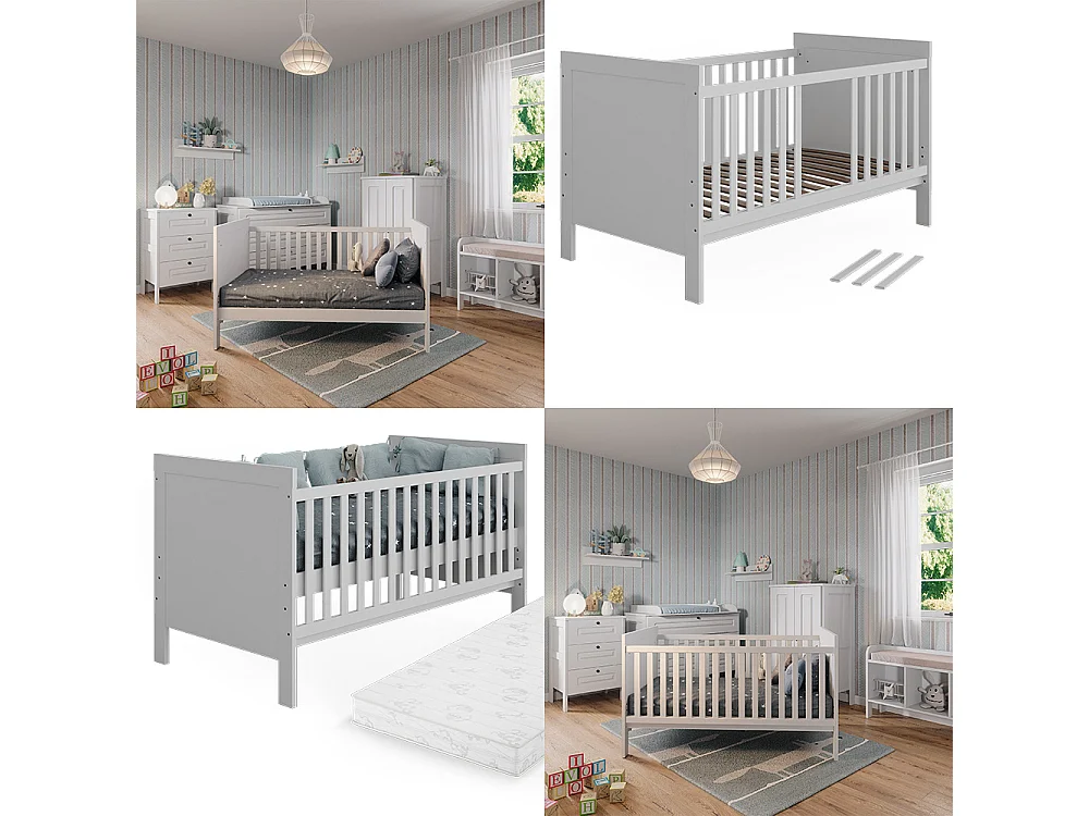 Lit bébé blanc 144.4x80.8x83 ajaton