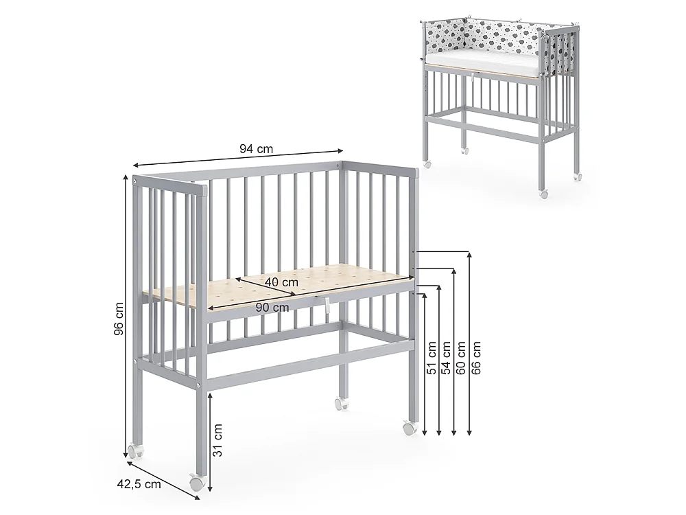 Lit dappoint gris 94x42.5x96 sophie