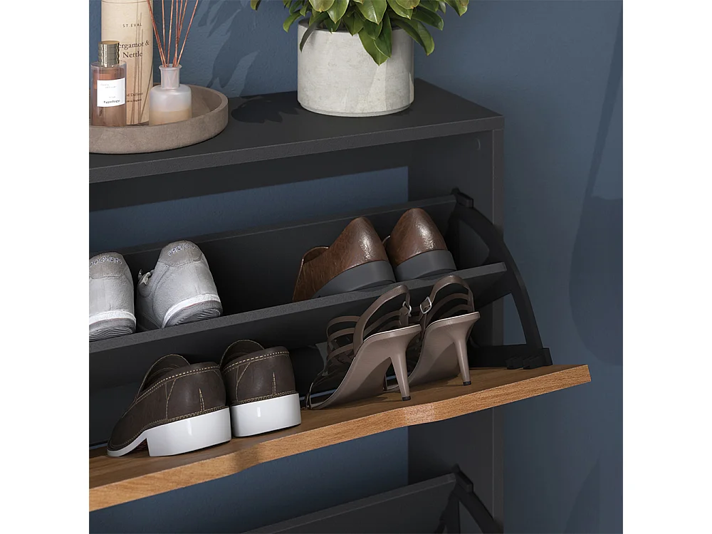 Benne à chaussures anthracite/chêne doré 59x22x111.5 luca