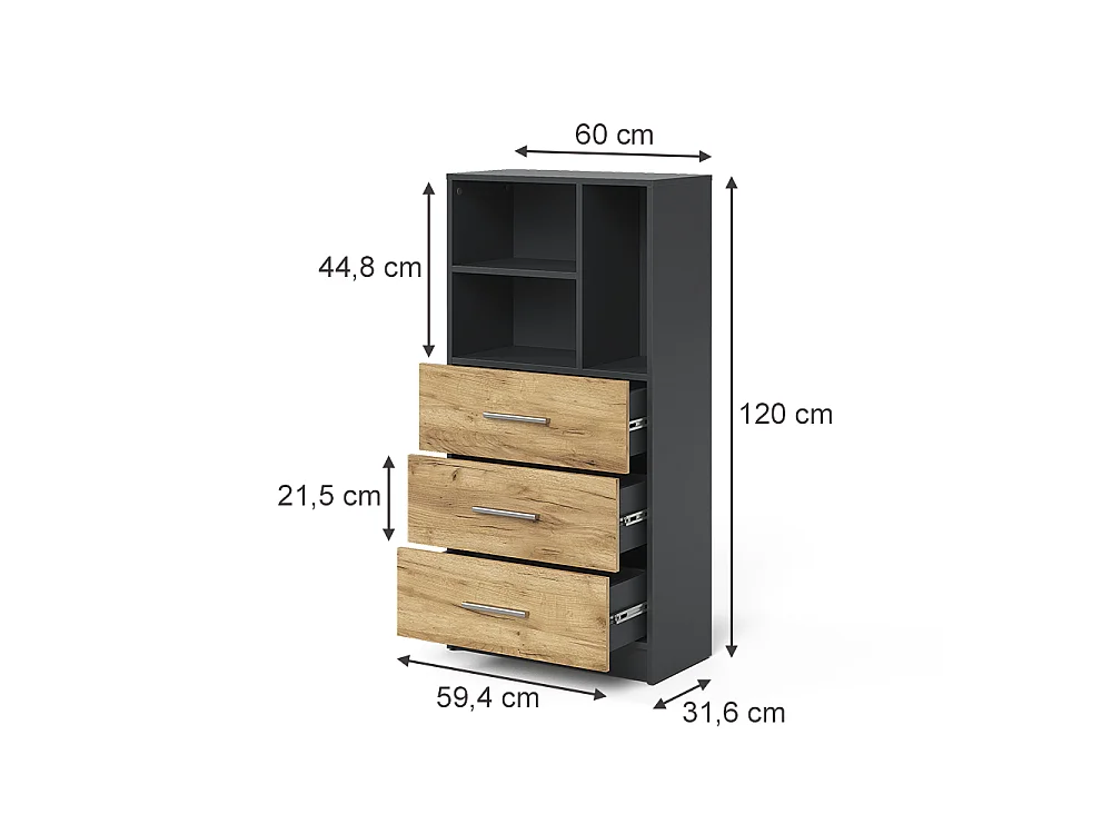 Universele kast antraciet/goudkleurig eiken 60x31.6x120 tomy