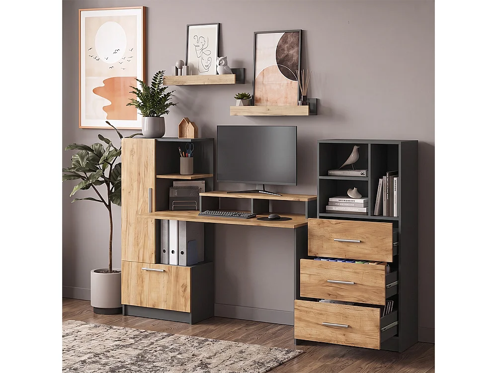 Universele kast antraciet/goudkleurig eiken 60x31.6x120 tomy
