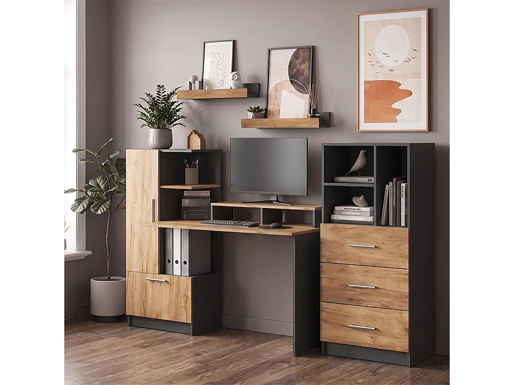 Universele kast antraciet/goudkleurig eiken 60x31.6x120 tomy