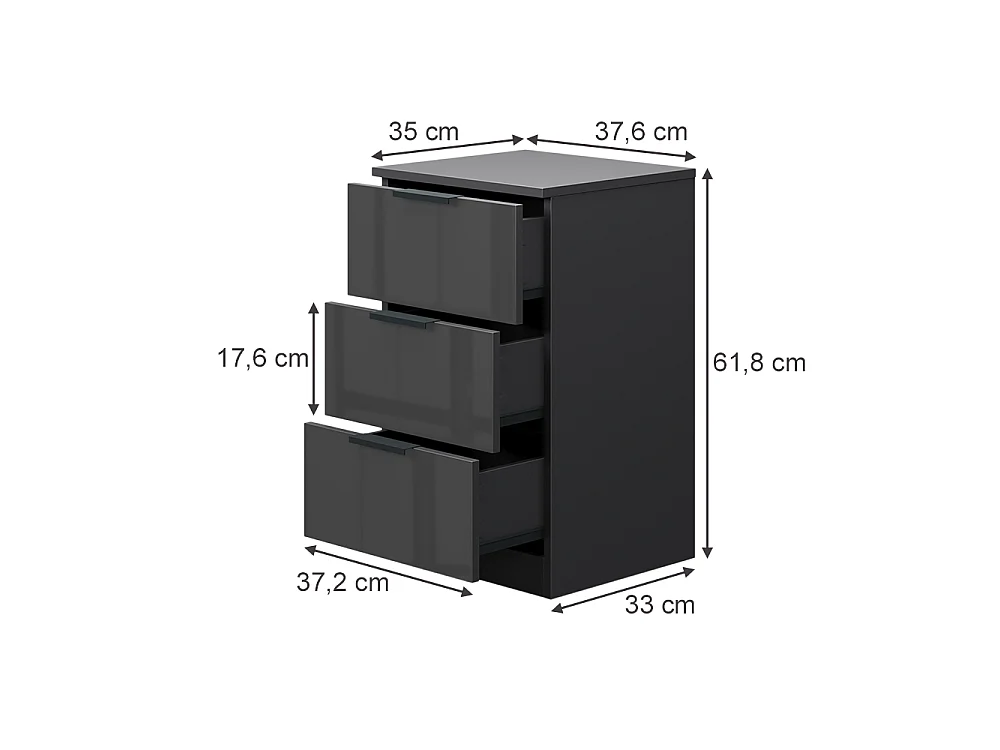 Table de nuit noir haute brillance 37.6x35x61.8 fino