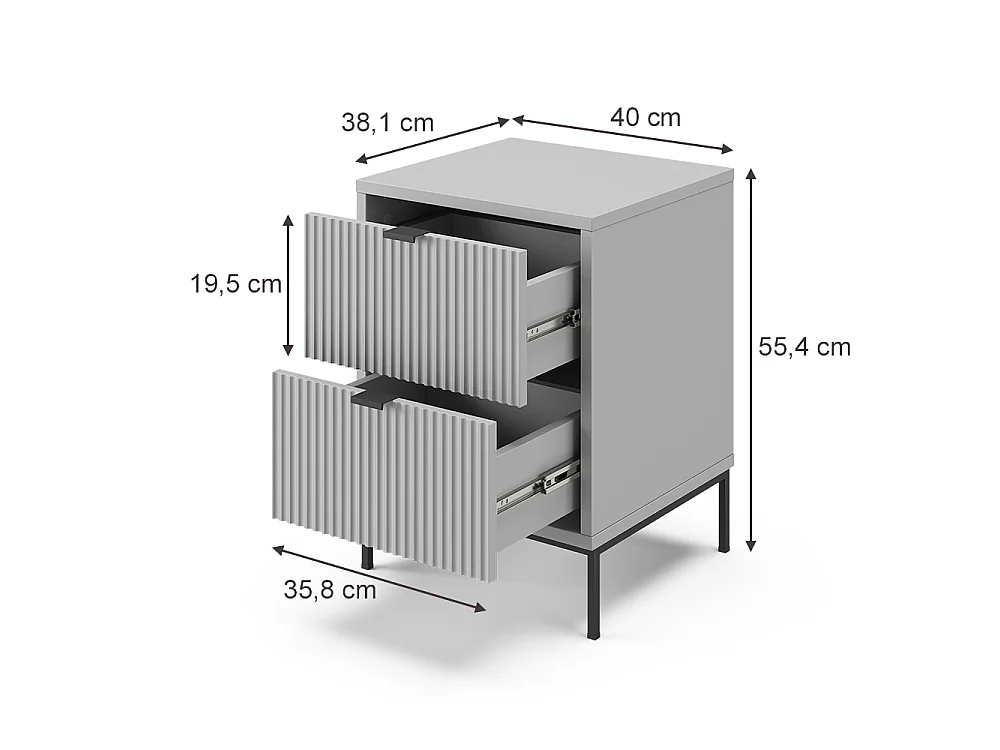 Table de chevet gris/noir 40x38.1x55.4 eliza