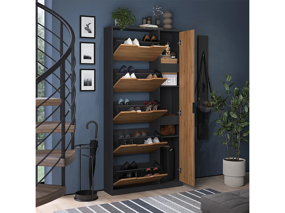 Benne à chaussures anthracite/chêne doré 90x22x180.5 luca