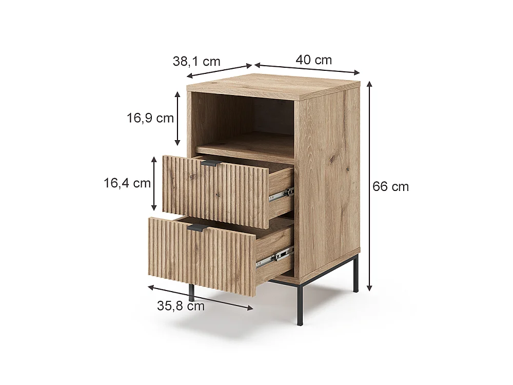 Table de chevet chêne viking/noir 40x38.1x66 eliza