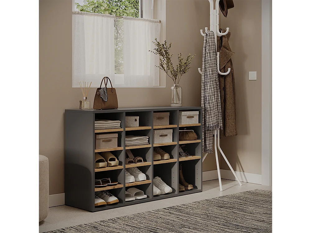 Armoire à chaussures anthracite/chêne de force doré 104.2x32.1x65.5 lysander