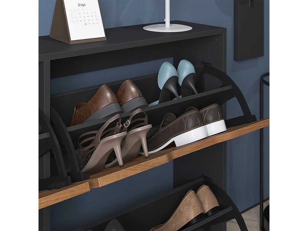 Benne à chaussures anthracite/chêne doré 116x22x77 luca