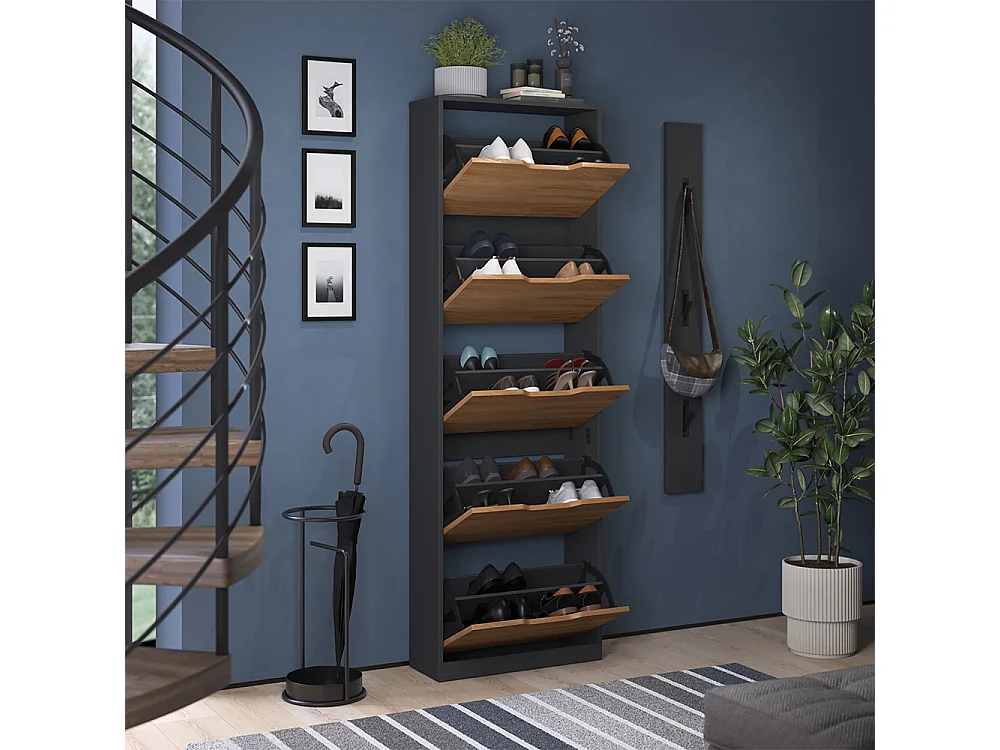 Benne à chaussures anthracite/chêne doré 59x22x180.5 luca