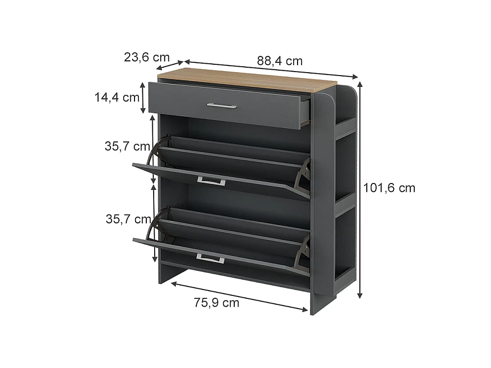 Armoire à chaussures anthracite/chêne 88.4x23.6x101.6 movino