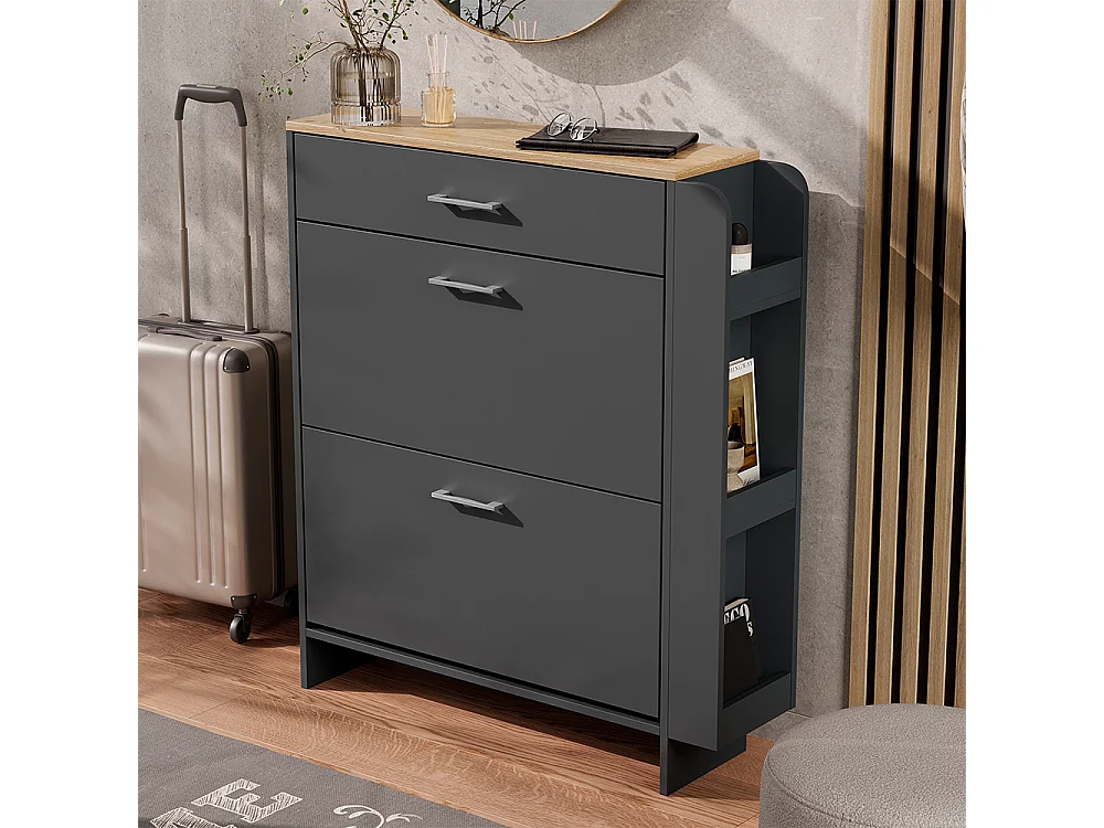 Armoire à chaussures anthracite/chêne 88.4x23.6x101.6 movino