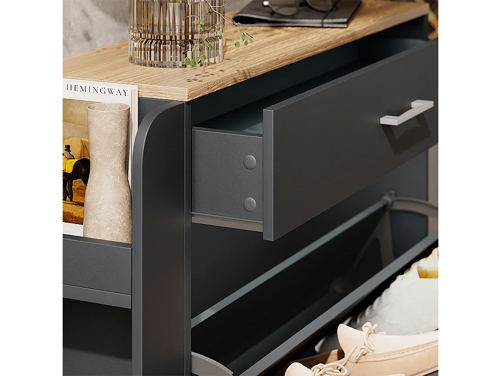 Armoire à chaussures anthracite/chêne 88.4x23.6x101.6 movino