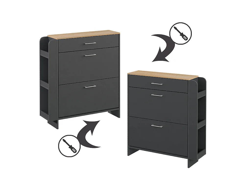 Armoire à chaussures anthracite/chêne 88.4x23.6x101.6 movino