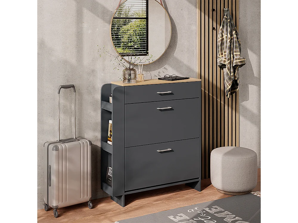 Armoire à chaussures anthracite/chêne 88.4x23.6x101.6 movino