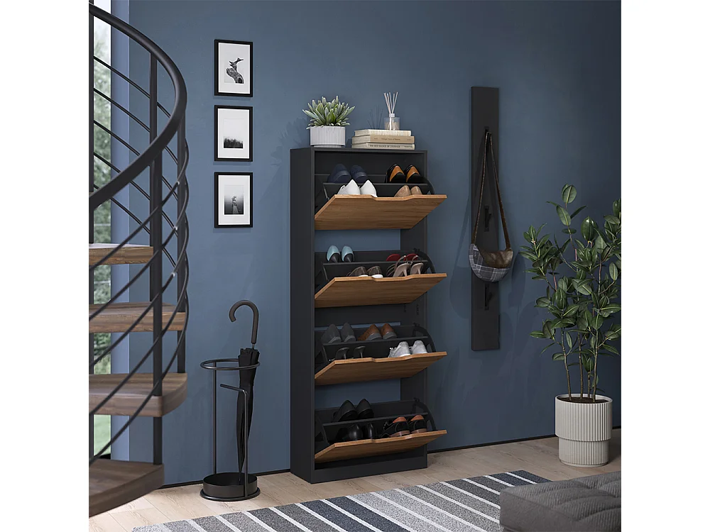Benne à chaussures anthracite/chêne doré 59x22x146 luca