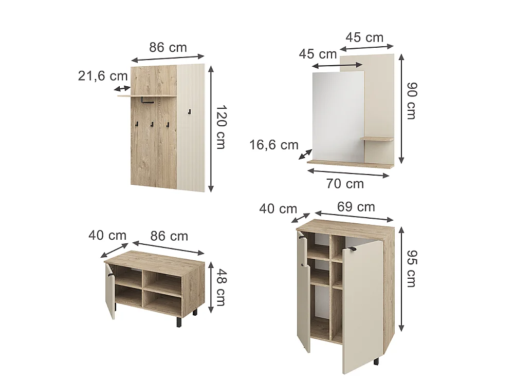 Garderobe eiken/kasjmier 69x40x95 puerto