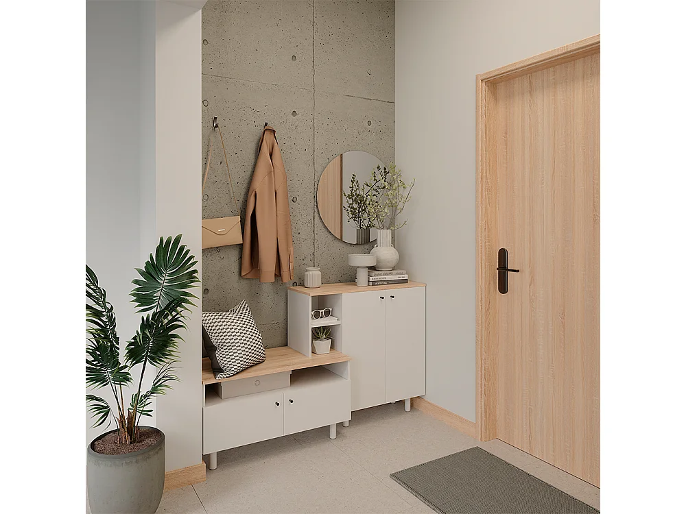 Garderobe wit/eiken 140x40x80 elano