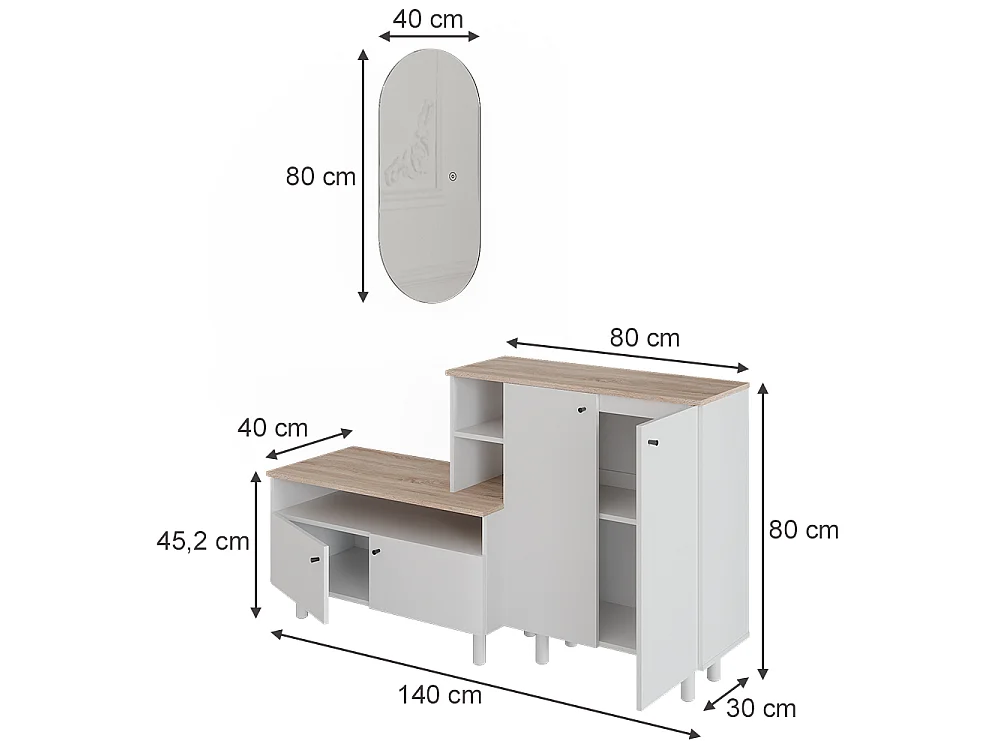 Garderobe wit/eiken 140x40x80 elano
