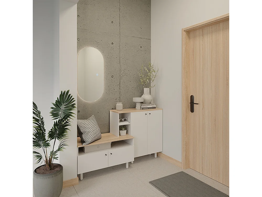 Garderobe wit/eiken 140x40x80 elano