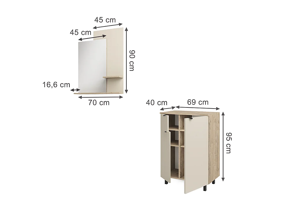 Garderobe eiche/cashmere 69x40x95 puerto