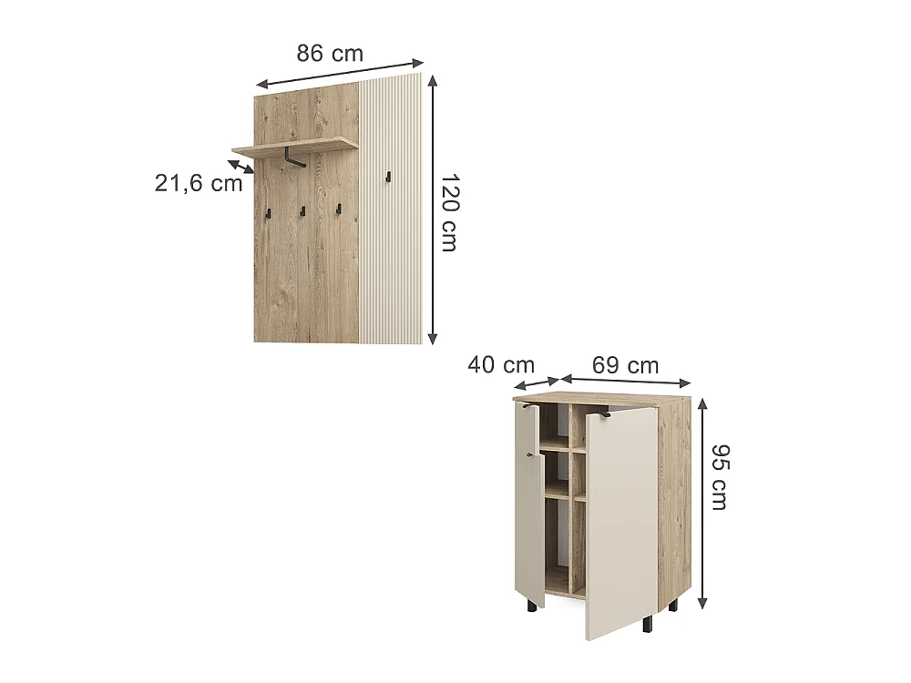 Garderobe eiken/kasjmier 69x40x95 puerto