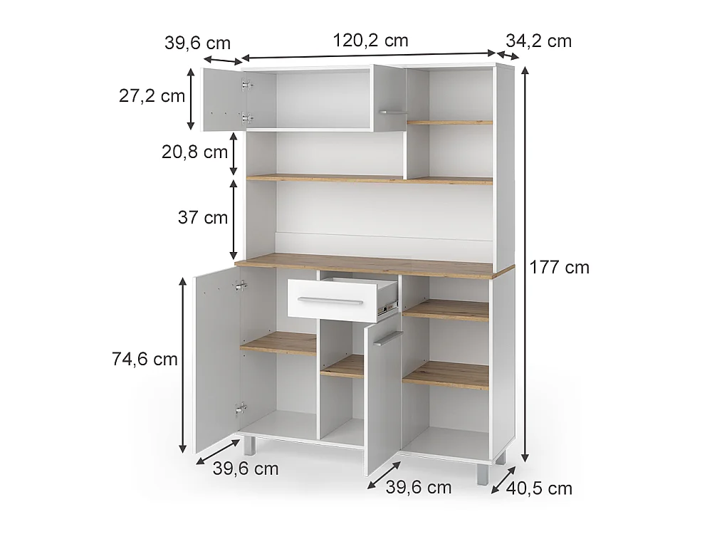 Kitchen buffet white/artisan oak 120.2x40.5x177 pure