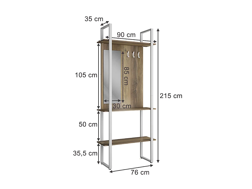 Garderobe wit 90x35x215 livi