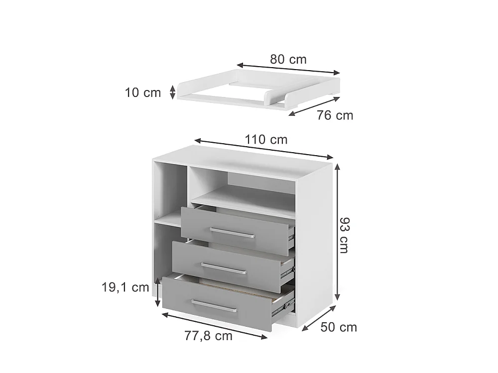 Przewijak dla dziecka biały/szary 110x50x93 olina