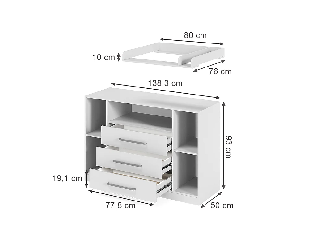 Przewijak dla dziecka biały 138.3x50x93 olina