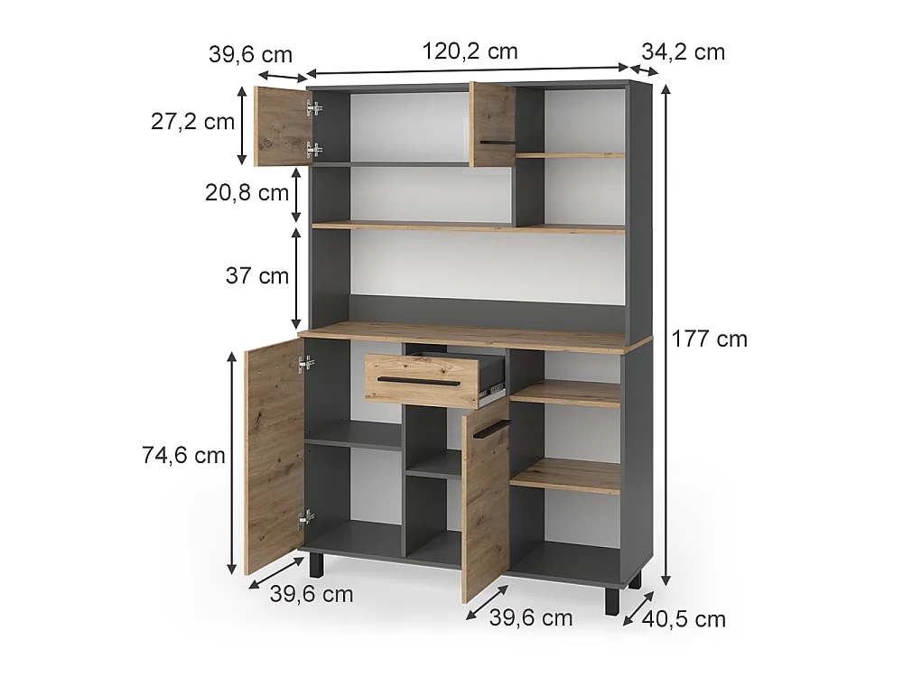 Kitchen buffet artisan oak/anthracite 120.2x40.5x177 pure