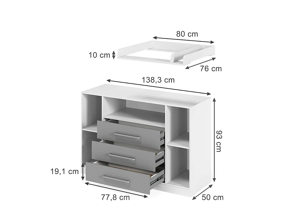 Przewijak dla dziecka biały/szary 138.3x50x93 olina