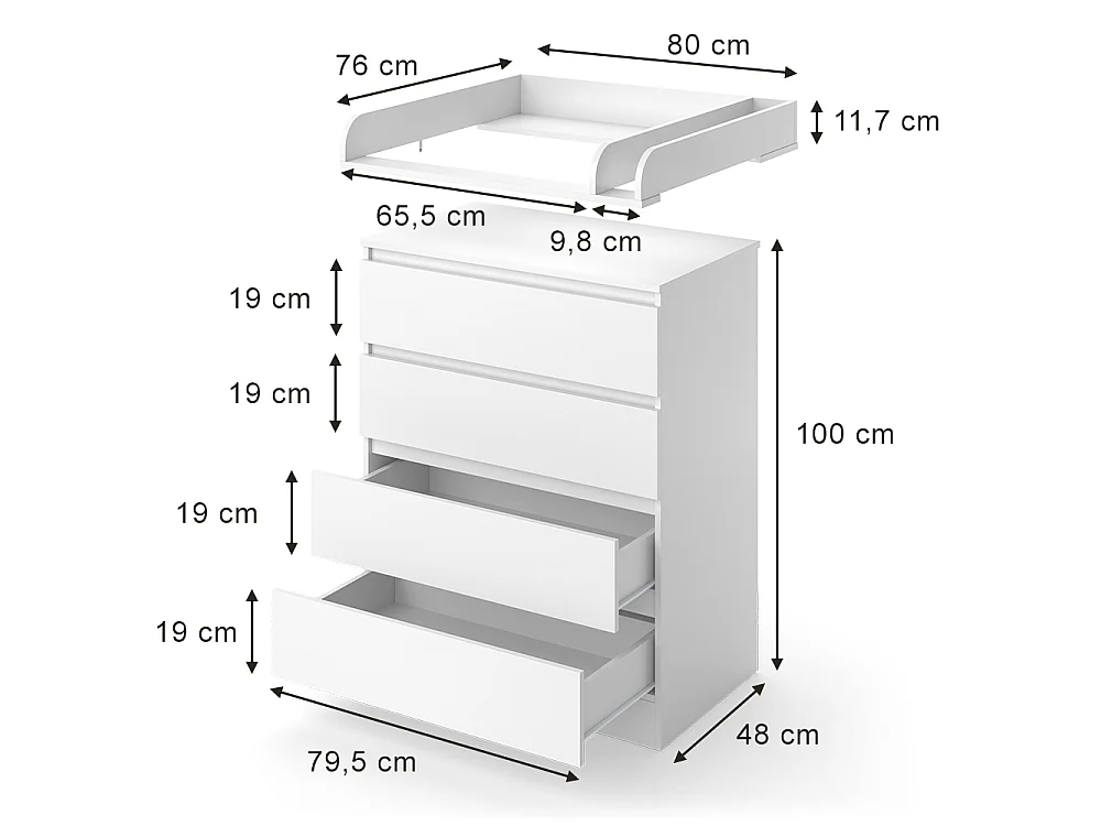 Przewijak dla dziecka biały 80x76x111.6 emmi