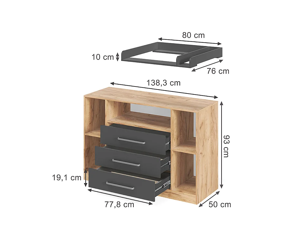 Przewijak dla dziecka dąb goldkraft/antracyt 138.3x50x93 olina