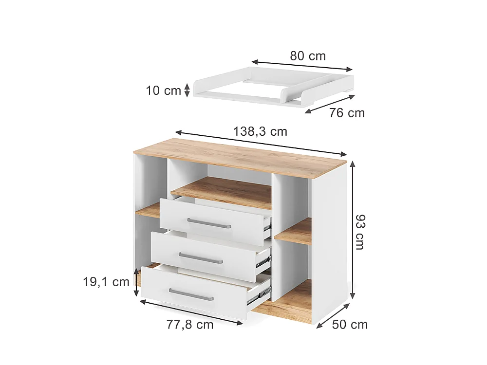 Przewijak dla dziecka biały/dąb goldkraft 138.3x50x93 olina