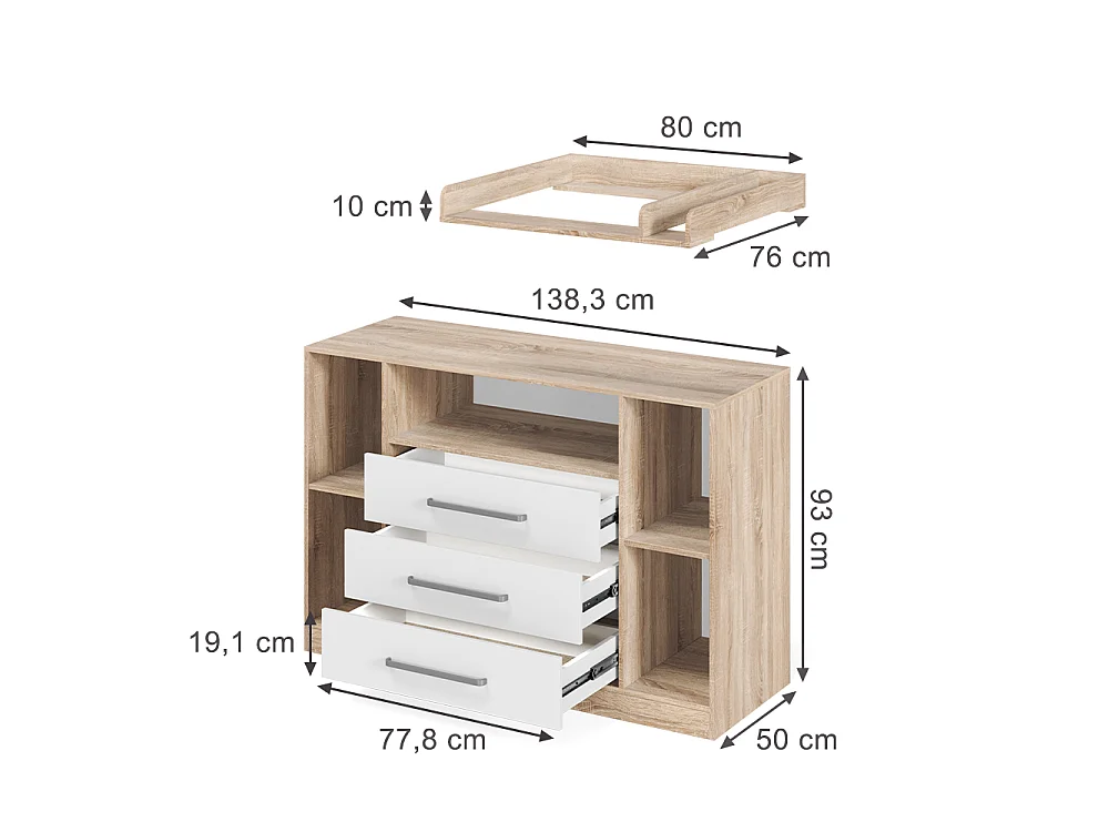 Przewijak dla dziecka sonoma/biały 138.3x50x93 olina