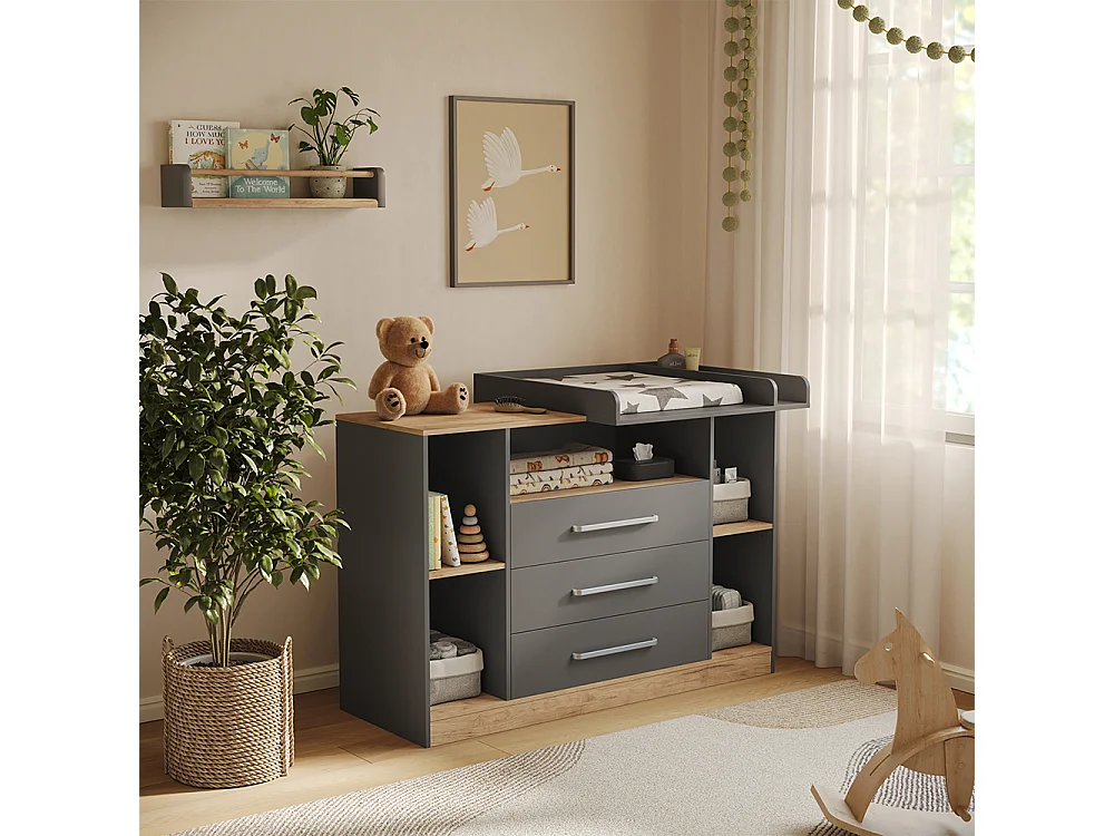 Wickelkommode anthrazit/goldkraft eiche 138.3x50x93 olina
