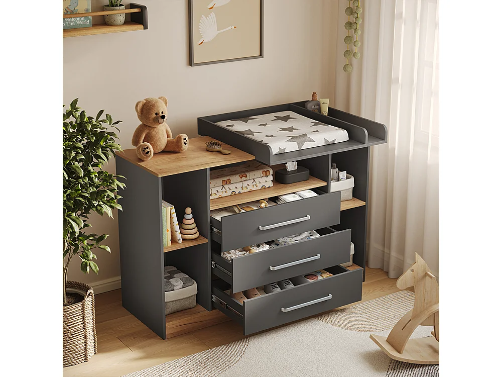 Wickelkommode anthrazit/goldkraft eiche 138.3x50x93 olina