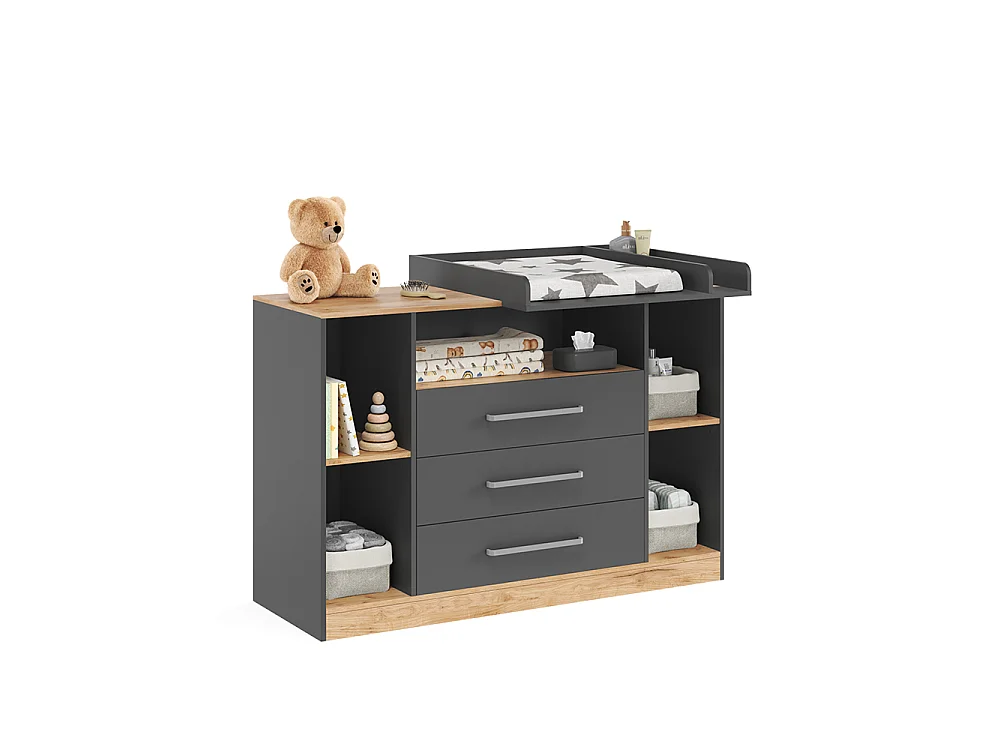 Wickelkommode anthrazit/goldkraft eiche 138.3x50x93 olina
