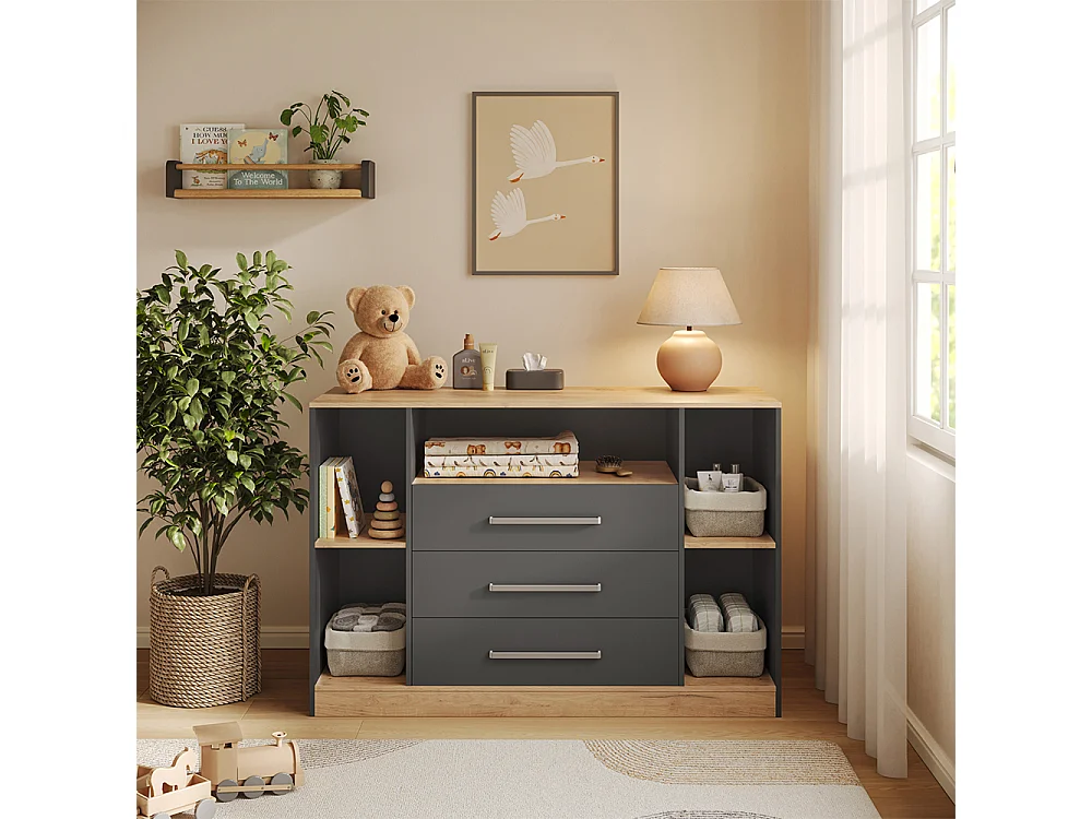 Wickelkommode anthrazit/goldkraft eiche 138.3x50x93 olina