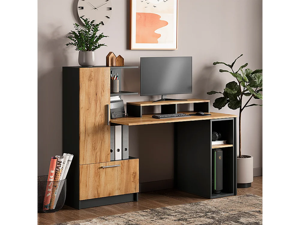Bureau anthracite/chêne de force doré 150x59x120 tomy