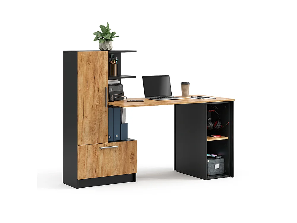 Bureau anthracite/chêne de force doré 150x59x120 tomy