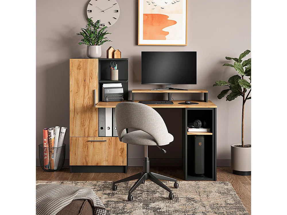 Bureau anthracite/chêne de force doré 150x59x120 tomy