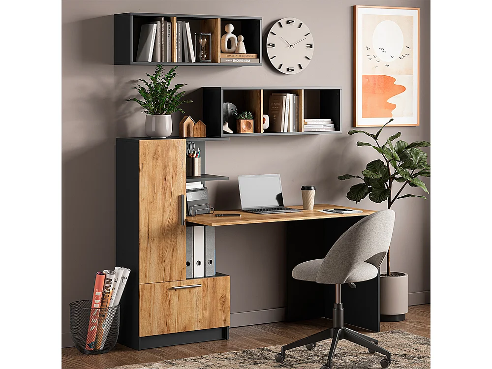 ensemble de bureau anthracite/chêne de force doré 150x59x120 tomy