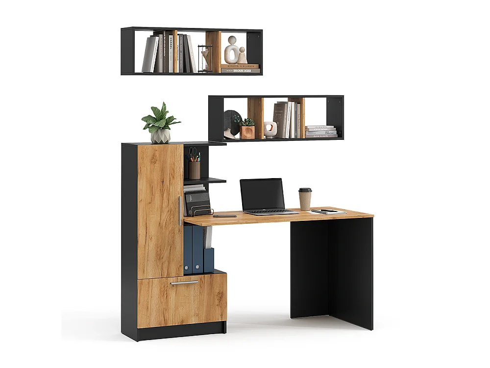 ensemble de bureau anthracite/chêne de force doré 150x59x120 tomy