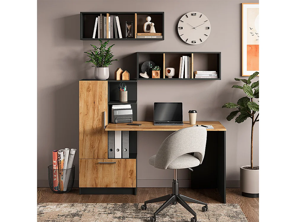ensemble de bureau anthracite/chêne de force doré 150x59x120 tomy