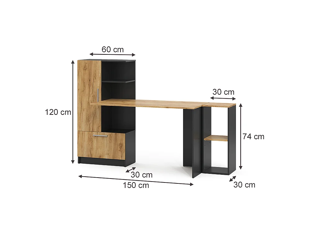 Bureau anthracite/chêne de force doré 150x59x120 tomy
