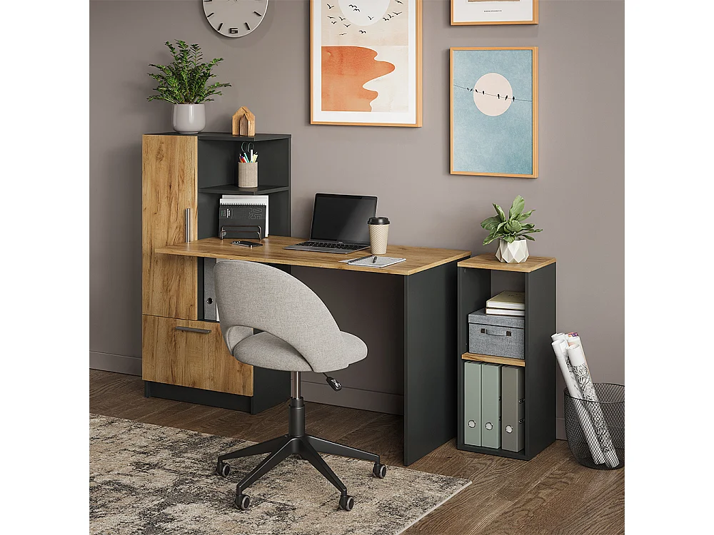Bureau anthracite/chêne de force doré 150x59x120 tomy