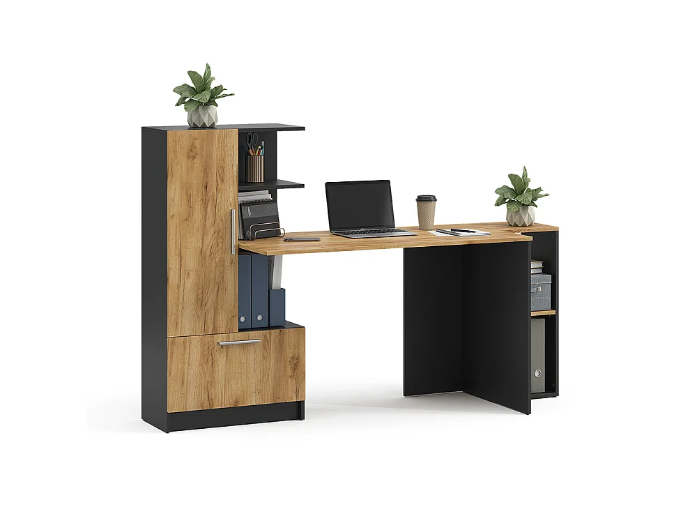 Bureau anthracite/chêne de force doré 150x59x120 tomy