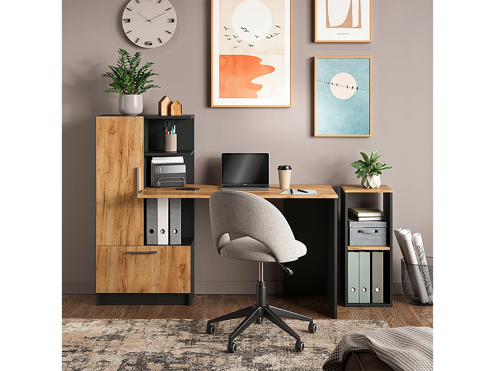 Bureau anthracite/chêne de force doré 150x59x120 tomy