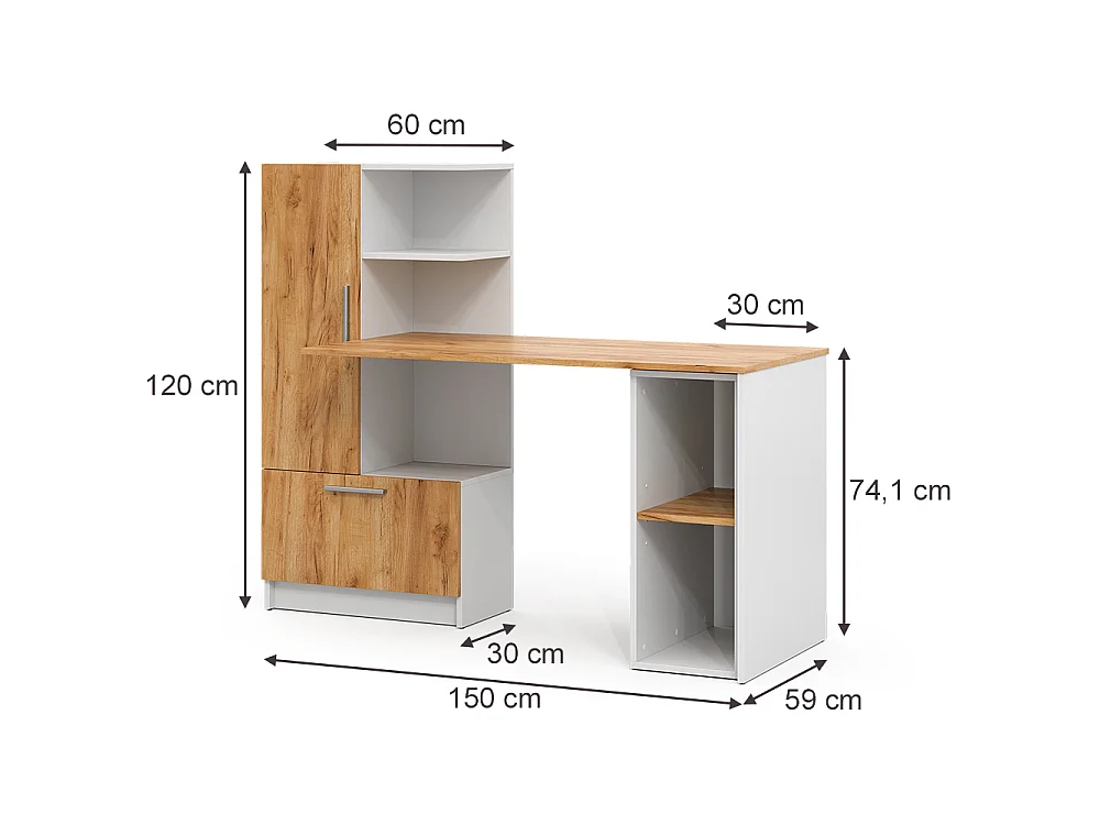 Bureau wit/goudkleurig eiken 150x59x120 tomy
